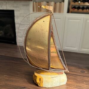 John De Mott Vintage Mid Century Modern Nautical BRASS Sail Boat Ónix  Base